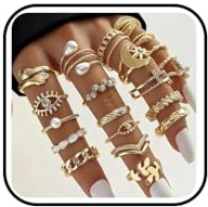 Ticome 23Pcs Gold Stackable Rings Set for Women, Boho Vintage Gold Plated Alloy Irregular Geometric Star Moon Butterfly Leaf Eyes Fashion Jewelry Gifts for Wedding Christmas Holiday Summer Beach