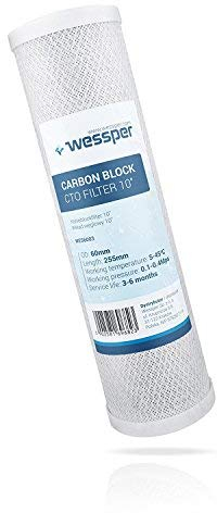 Wessper® 10 Cartucho Filtro de carbón Activo con Capa de sedimentos. 100% Activo de carbón de Coco rígida, sutilezas por Selección 5µ para Agua Sanitaria, Agua Potable