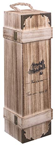 woodluv Vintage Wooden Single Wine Bottle Gift Box With Built-in handle