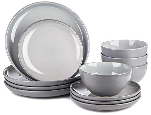 Dinnerware Set - Ceramic Amalfi Kitchen Dinner Sets (Grey, 16 Piece Dinner Set)