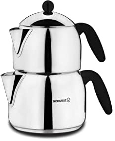 Korkmaz A039 Orbit Turkish Teapot Set for Stovetop, 18/10 Stainless Steel Double Teapot Set with Bakelite Handles, Samovar Style Tea Kettle with 60.9 Oz (1800ml) & 108.3 Oz (3200ml)