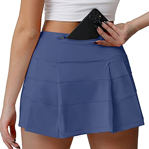 Husnainna High Waisted Pleated Tennis Skirt with Pockets Athletic Golf Skorts for Women Casual Workout Built-in Shorts 018BZQ-Blue-Water Drop/e10