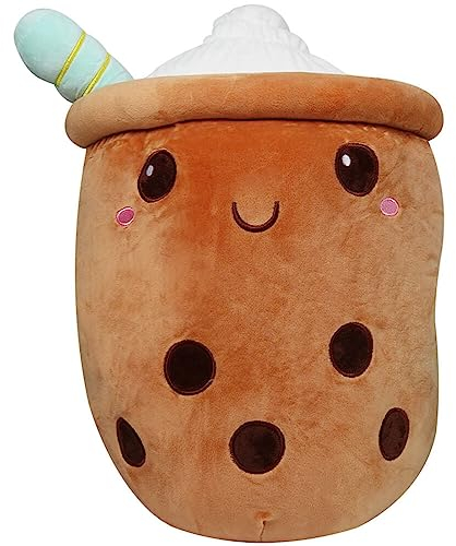 Alsino Bubble Tea Plüschkissen XXL niedliches Plüschtier - 50 cm hoch - Kuschelkissen Kuscheltier Geschenkidee Kinder Erwachsene - super weich Motiv wählen:Bubble Tea braun