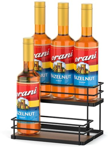 THYGIFTREE Coffee Syrup Rack Organizer - 6 Bottle Syrup Holder Stand with 2-Tier Storage Shelves for Dressing & Coffee Station