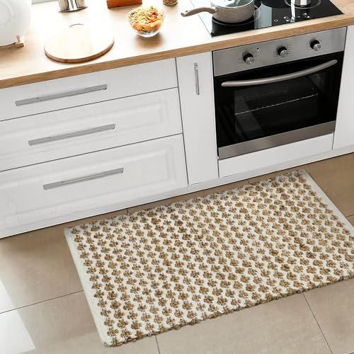 The Home Talk Area Rug 2'x3' Farmhouse Carpets, Non-Slip, Washable Area Rugs Cotton&Jute Traditional Floormat Suitable for Living Room, Bedroom, Dining Room, Home Décor- White and Beige