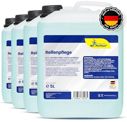 Mr. Perfect® 4x5L Reifenglanz - Auto Kunststoffpflege & Gummipflege für Außen - Schwarz - Reifenpflege für Reifenglanz - Autoreifen Pflege und Reifen Reiniger - Reifenschwarz Auto