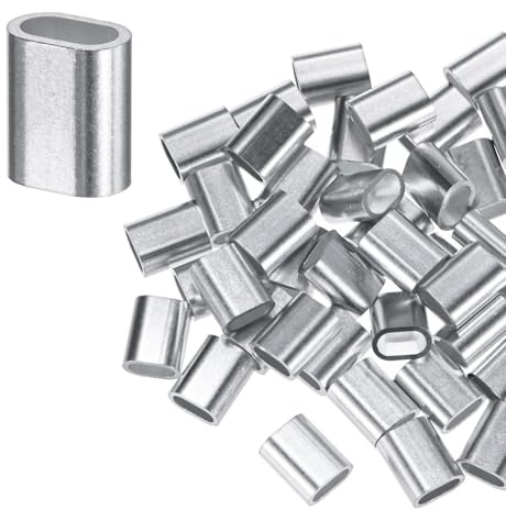 M METERXITY Confezione da 50 manicotti a crimpare in alluminio, 3 mm da 1/8, manicotti rotondi per funi metalliche/manicotti ad anello di crimpatura