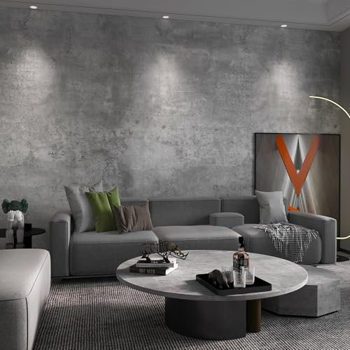 TOTIO 48x157in Light Grey Concrete Effect Vinyl Self Adhesive Wallpaper Cement Vinyl Wrap Gray Peel and Stick Contact Paper Matte Thick Waterproof Wall Sticker for Living Room Bedroom Industrial Style