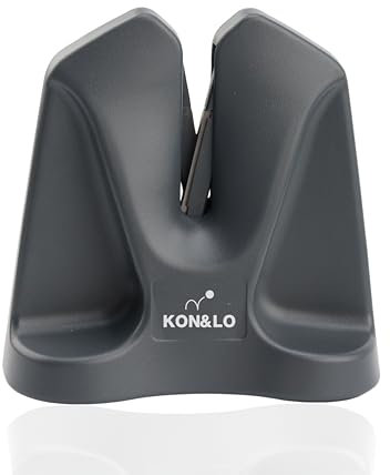 Afilador cuchillos profesional | Seguro y fácil de usar | Afila cuchillos de diferentes tipos y tamaños | Base de silicona antideslizante, ángulos ajustables y resorte incorporado | Color gris.