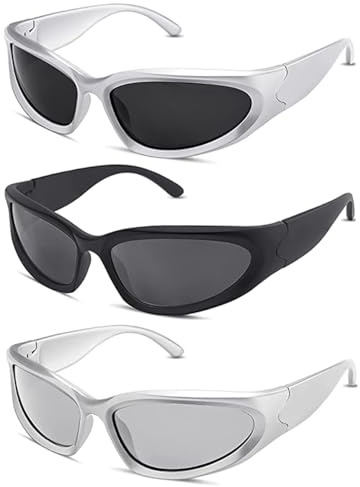 Bacxzomx 3pcs Lunette de Soleil Vintage pour Homme Femme, Y2K Wrap Around Lunettes Golf Cyclisme Conduite Pêche Escalade Ancien Ovale Lunette de Soleil UV400