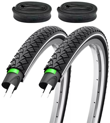 2er Set Fahrradreifen 28x1,60 Zoll 42-622 700x40c Reflexstreifen und 3mm Pannenschutz mit Sclaverandventil Schläuchen Französisches Ventil FV