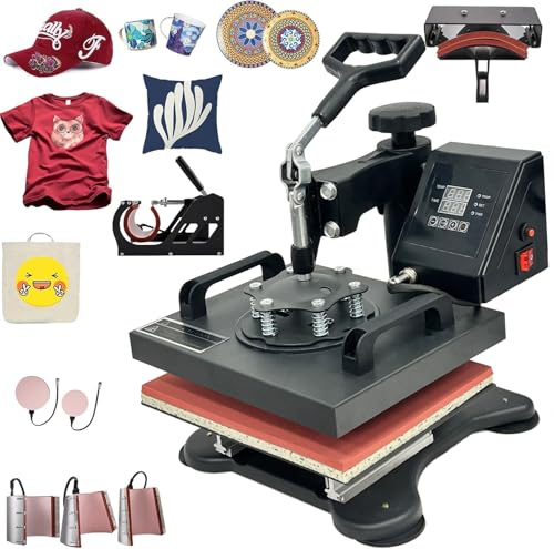 8 en 1 máquina de prensa de calor, prensa de calor 12x10 pulgadas, máquina de transferencia de prensa de calor multifunción Combo de sublimación para camiseta/sombrero/taza/placa