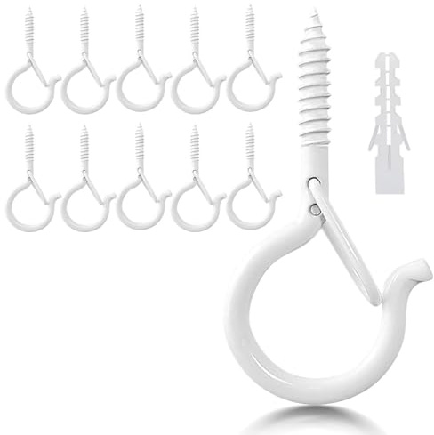 LYCXAMES Gancio a vite, 10 pezzi in acciaio inox con fusibile, gancio per viti, gancio da soffitto, gancio da parete per appendere piante in vaso, luci, bianco