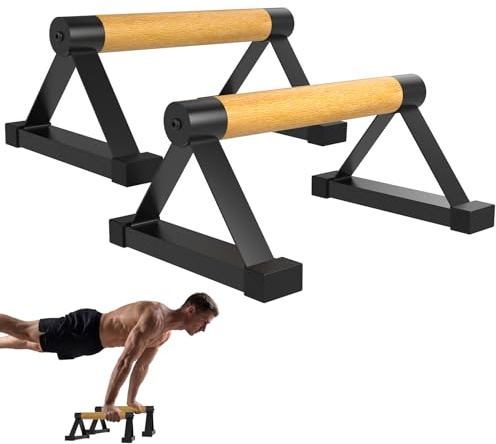 Fit4Fun Wood Push Up Bar Set, 2PCS Non-Slip Handstand Bars, Parallettes Bars for Calisthenics and Push-Up Workouts, Solid Wood Grip with Metal Frame, Supports 550 LBS