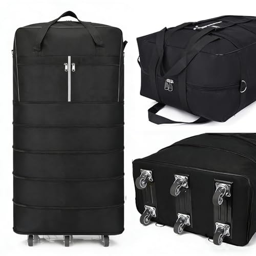 Sac de voyage pliable avec roulettes, 110 cm, grand sac de voyage pliable avec bandoulière, sac de voyage avec roulettes et poignée, extensible, étanche, pliable