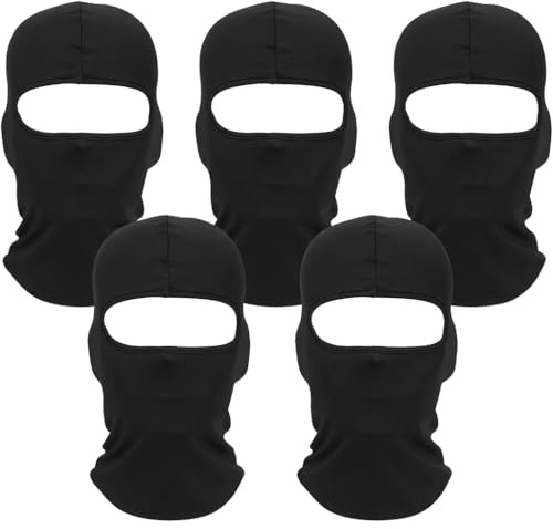 5 Stück Sturmhaube Motorrad Schwarz, Atmungsaktiv Balaclava Skimaske für Herren Damen, Dünn Winddicht Gesichtshaube unter Helm, Multifunktionale Fahrradmaske für Outdoor Sport Laufen Radfahren