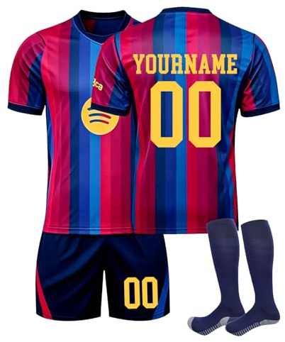 FCB Barcelona Camiseta de Fútbol Personalizadas para Hombres y Niño, equipación Fútbol DIY Nombre Número con Conjunto Top Pantalón Corto y Calcetines