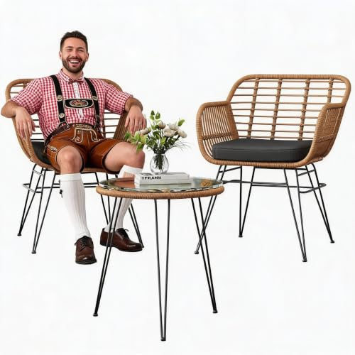 WEJIUAFB Salon d'extérieur en rotin pour 2 personnes, 3 pièces, ensemble de bistrot, mobilier de balcon, ensemble de meubles de jardin avec 2 chaises + ensemble de meubles de balcon pour jardin