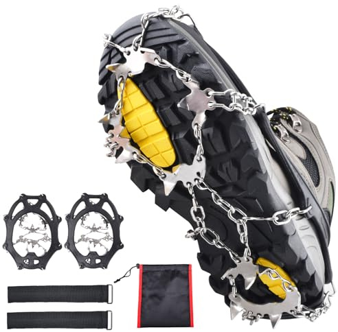 Azarxis Walk Traction Ice Snow Cleat Treads Grips Grippers Crampons Creepers with 19 Spikes for Shoes Boots Men Women Walking Climbing Hiking Fishing Heavy Duty Anti Slip Stainless Steel (Black, L)