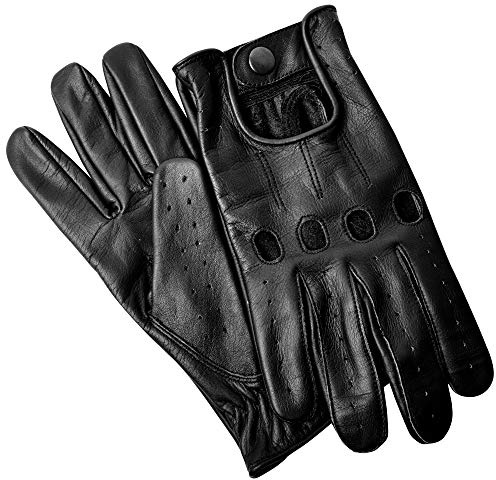 Hand Fellow Men's Leather chauffeur Vintage Retro Style Without Lining Driving Gloves (Black, L)