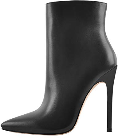 Only maker Damen Stiefeletten Spitze High Heels Reißverschluss Stiletto Knöchel Stiefel Ankle Booties Kunstleder Schwarz 44 EU