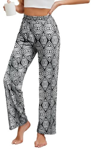 HAPYWER Jogginghose Damen Lange Hose Gerades Bein Haremshose luftig Lang Yogahose Locker Schlupfhose mit Tasche(Flower57,XL)