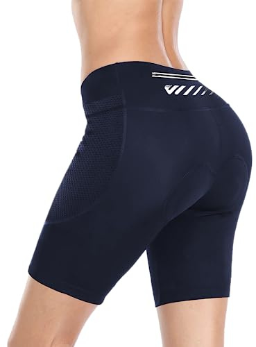 Wulibike Women's Cycling Shorts High Waist with 3D Padded Chamois, Breathable Quick-Dry Bike Shorts for Road Commuting with Reflective & Pocket Blue S
