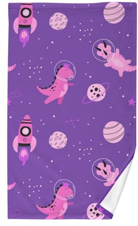 Handtuch aus Baumwolle, Badetücher, Handtücher für Fitnessstudio, kleine Badetücher, Waschlappen, 40,6 x 71,1 cm, Motiv: Dino Space Cute Dragon