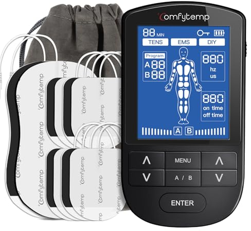 Comfytemp 3-in-1 TENS/EMS Gerät, 24 Modi mit DIY, Schmerztherapie Muskelstimulator für Bein,Rücken,Schulter,Arm Muskel MassageGerät mit 10 Elektroden Pads K6105