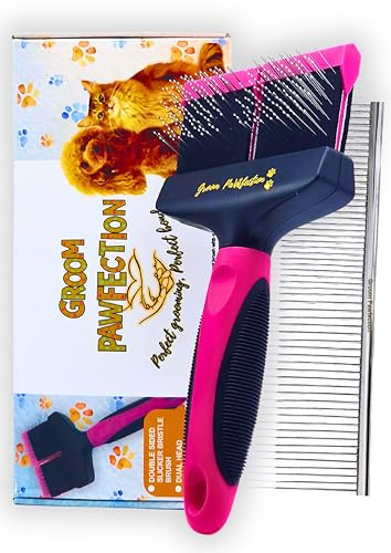 Slicker Dog & Cat Grooming Brush with Dual-Flex Head – Flexible Deshedding Tool & Finishing Comb for Tangle-Free Grooming | Ideal for Poodles, Doodles, Labradoodles, Cockapoos & Cats