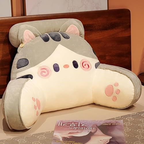 GYCS Almohada De Lectura para Cama, Cojín con Respaldo Apoyo Lumbar, Cojín con Forma De Cuña para Cama Y Sofá, Almohada Lectura, Respaldo Cama, Reposacabezas Sofa,Gray Cat,65x40cm