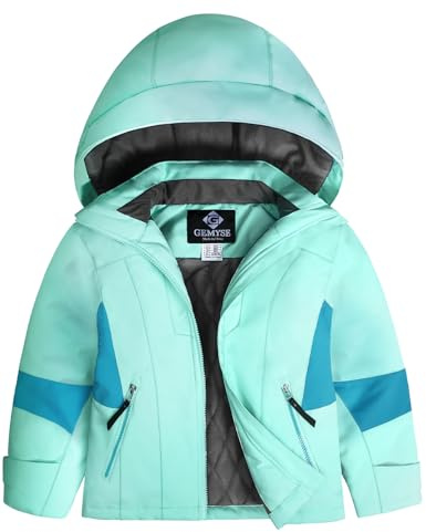 GEMYSE Veste de Ski pour Fille Manteau d’Hiver Chaud avec Capuche Imperméable et Coupe-Vent Veste de Neige pour Enfant pour Montagne et Plein Air(Bleu Clair,140-146)