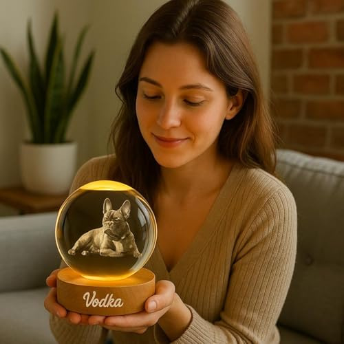 WEIYOUDP Custom 2D Image Crystal Ball - LED Night Light for Dog or Cat - Memorial Gift for Birthday, Christmas, Anniversary, Table Frame - 2.36 inches