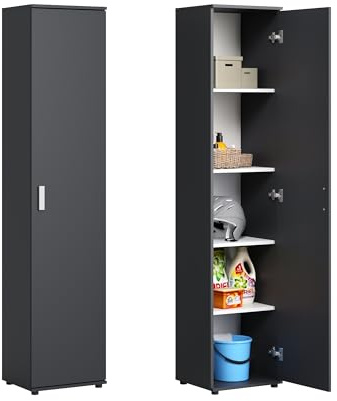 Home Collective Mehrzweckschrank Schmaler Schrank 40 cm mit 1 Tür & 4 Einlegeböden | Universalschrank Haushaltsschrank für Haushalt, Flur, Büro oder Schlafzimmer | 40x35x184 cm (BxTxH) | Anthrazit