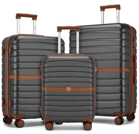 Kono 3PCS ABS+PC Hard Shell Suitcase Set: Cabin, Medium, Large Luggage | 3-in-1 20/24/28in Trolley Set, Silent 360° Wheels & Lock, Airline Approved for Business, City Breaks & Family Overseas Trips