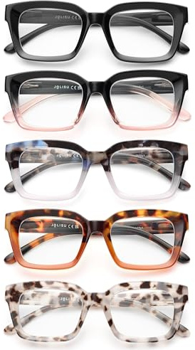 JOLISU 5 Pack Reading Glasses for Women,Oprah Style Blue Light Blocking Computer Readers,Oversized Square Eyeglasses with Spring Hinge +2.00