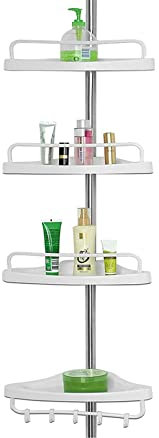 YASTA Scaffale Angolare Doccia Telescopico Salvaspazio Mensole Angolo Vasca Bagno Estensibile Piantana Organizer 225/280cm Bianco
