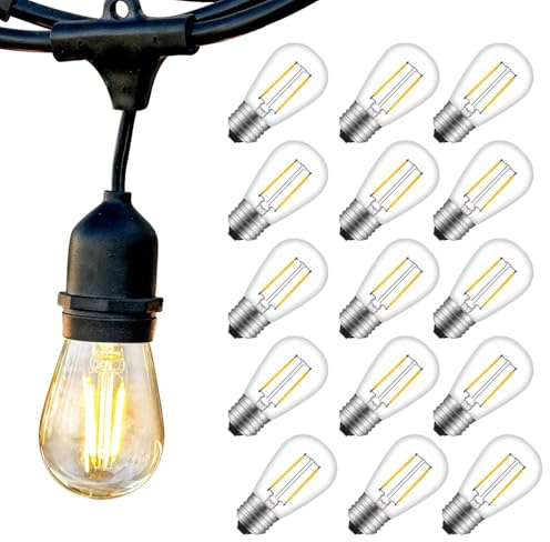 MAINDECO Paquete de 15 bombillas LED S14 de repuesto, irrompible de 11 W, bombilla Edison vintage, base mediana para decoración de grado comercial, tira de luces vintage para patio, material plástico