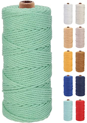 GOHOF Macrame Cord 3mm x 100m Premium Cotton Macrame Rope, 4 Strand Twisted Soft Cotton Cord, Perfect for Macrame Art, Aqua Green