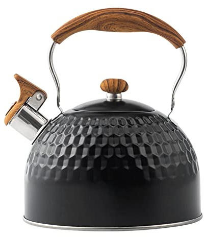 Bouilloire Sifflante - 2.5L Bouilloire À Eau En Acier Inoxydable, Bouilloire Rétro Avec Poignée En Bois, Bouilloire À Thé Sur La Cuisinière, Bouilloire Sifflante Pour Cuisinière À G,Pour Thé Et Café