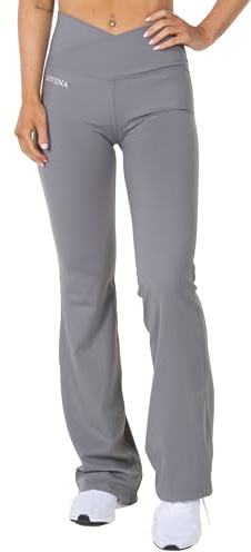 Divina Flare Tights, Leggings mit ausgestellten Beinen und Cross-Over-Bund, perfekt für Training, Yoga, Spaziergänge und den Alltag. Grey, S