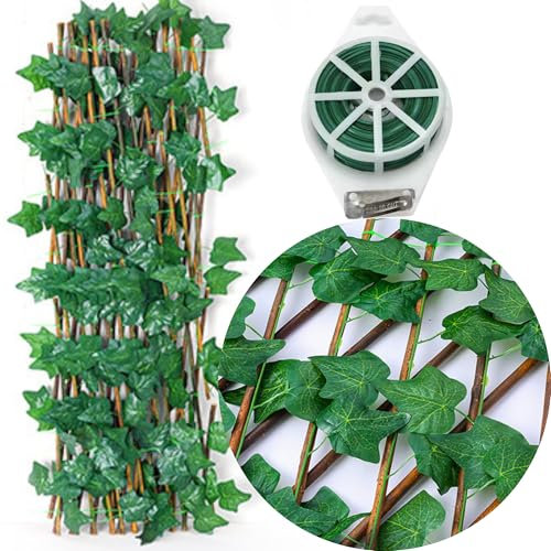 2 Celosias para Terraza Exterior Extensible 80x200cm de Madera y Hoja Inspiración Hiedra – Decorativa, Resistente y Versátil – para Jardín, Balcón y Terrazas