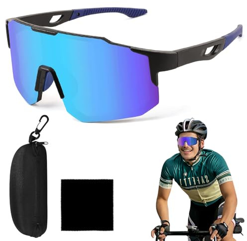 HXUING Lunettes de Soleil de Sport, Lunettes de Cyclisme Homme Femme Protection UV400 Lunettes de Soleil de Velo, pour Course à Pied Cyclisme Pêche Conduite Golf Ski (Bleu)