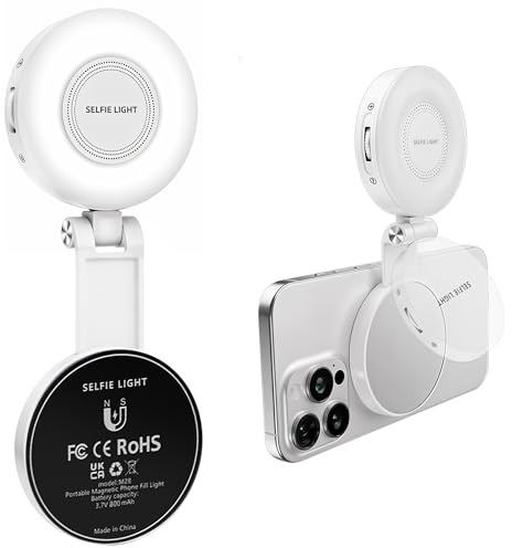 Tomum Magnetic Phone Selfie Light - Ring Lights Mirror Cell Phone Attachment Compatible for iPhone MagSafe Android with Magnetic Ring - Portable LED Fill Light for Selfies Camera Photo Video Recording