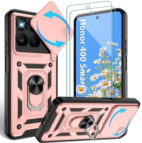 Jshru for Honor 400 Smart Case with Screen Protector,Built-in Camera Protection Cover and Ring Kickstand,Military Grade Shockproof Case,Honor 400 Smart-Rose Gold