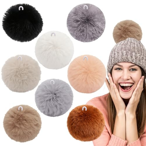 8PCS Faux Fur Pom Poms 4 Inch Large Pom Pom with Elastic Loop DIY Faux Rabbit Fur Fluffy Pom Pom for Hats Shoes Scarves Gloves Keychain Bag Charms Knitting Accessories