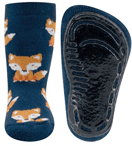 EWERS Stoppersocken Fuchs, Socken mit Antirutschsohle für Jungen, Anti-Rutsch-Socken mit Gummisohle, MADE IN GERMANY, 1 Paar rutschfeste Kindersocken für Jungs, Größe 21-22, Blau