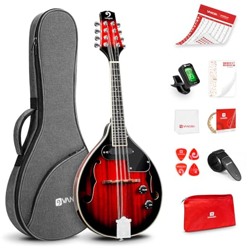 Vangoa Mandolin Musical Instrument A Style Acoustic Electric, 8 Strings Mahogany for Beginner Adults Teens, Red Burst