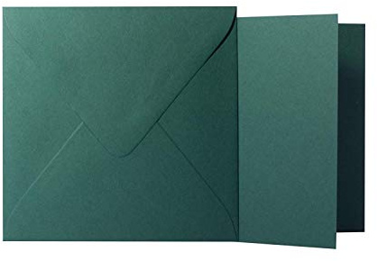 Karten und Co. - Sobres cuadrados (100 unidades, 120 g, 17 x 17 cm, incluye tarjetas plegables de 240 g, 16,0 x 16,0 cm, con solapa triangular para pegar sin ventana), color verde abeto