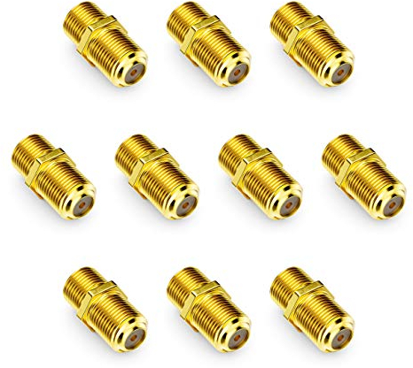deleyCON 10 Piezas Sat Adaptador Conector Cable Coaxial Extensión 2X F-Socket Tuerca Estrecha Chapado en Oro para Cable Satélite Sistemas BK